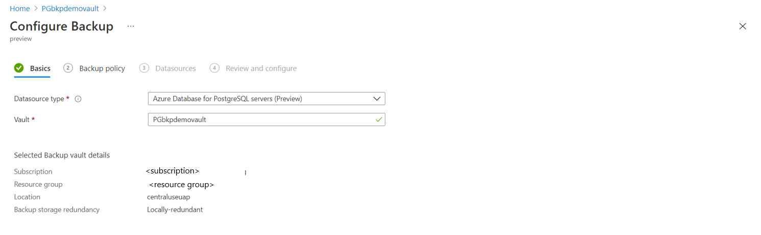 Screenshot der Registerkarte zum Eingeben grundlegender Sicherungsinformationen.