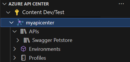 Screenshot of an API center created in Visual Studio Code.