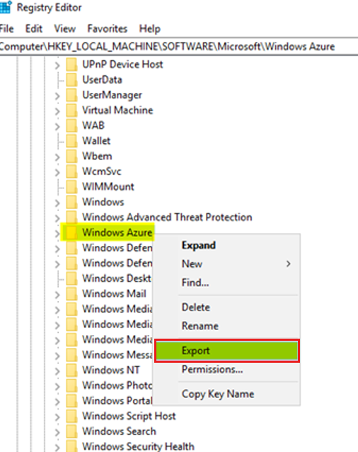 Screenshot shows the registry key for export.