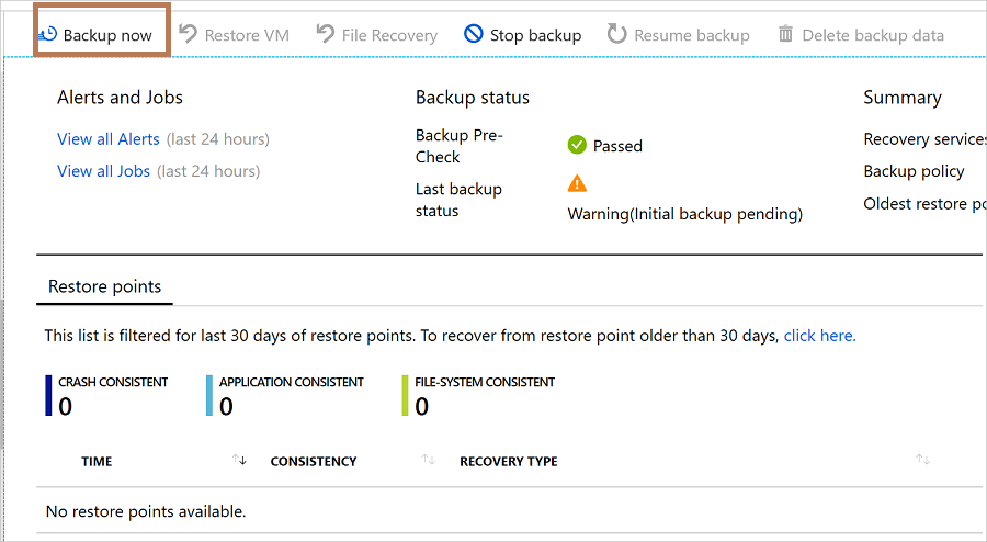 Screenshot shows how to run an on-demand backup.