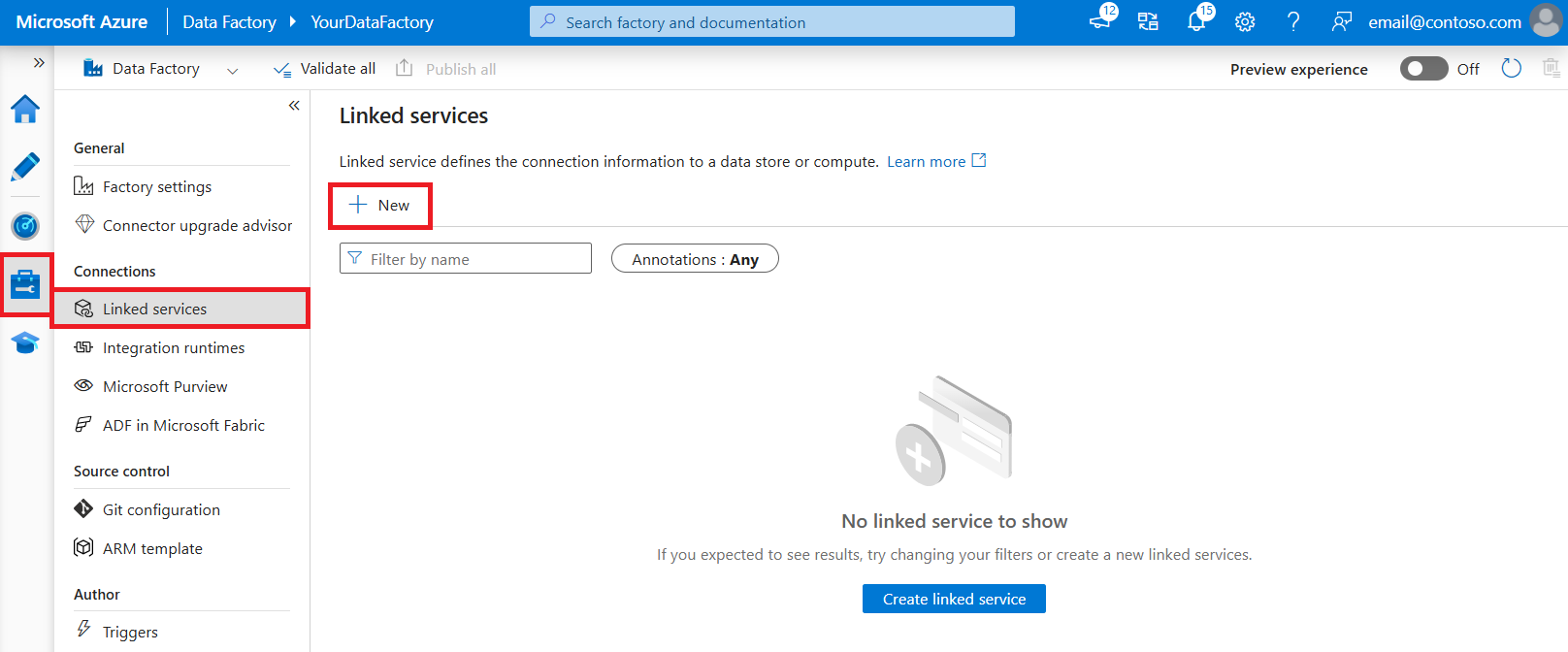 Create a new linked service with Azure Data Factory UI.