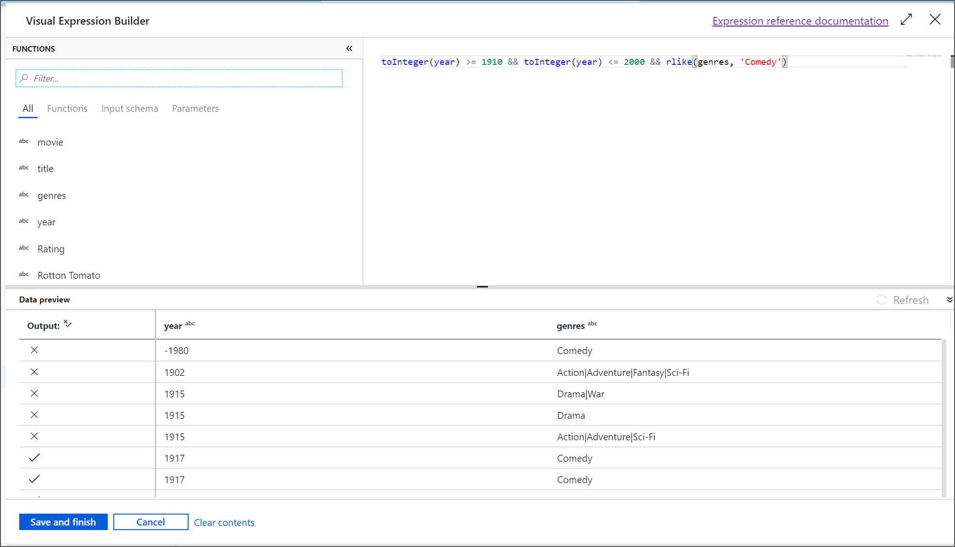 Screenshot of the filter expression builder.