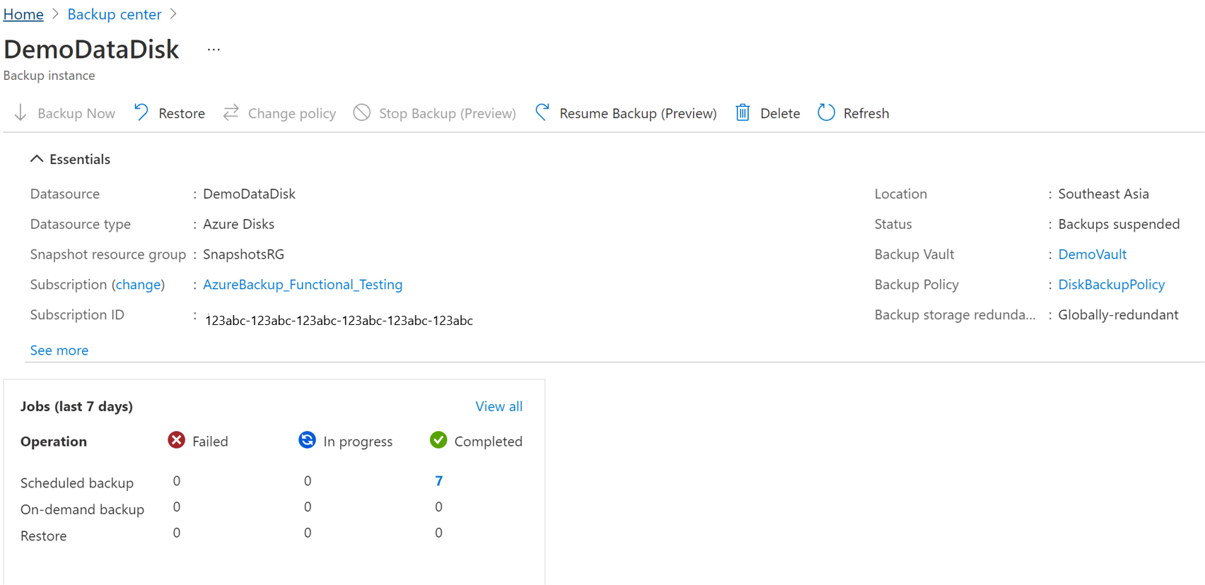 Screenshot showing the option to resume protection of server.