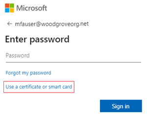 Screenshot of the Use a certificate or smart card.