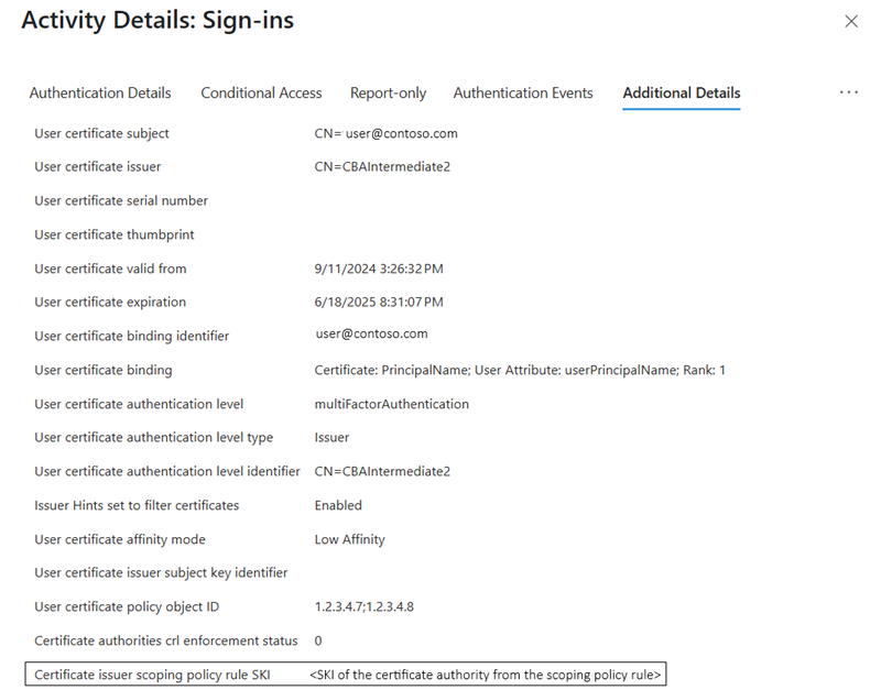 Screenshot of CA scoping rule sign in log success.