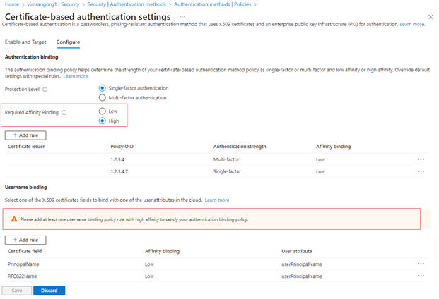 Screenshot of how to set required affinity binding.