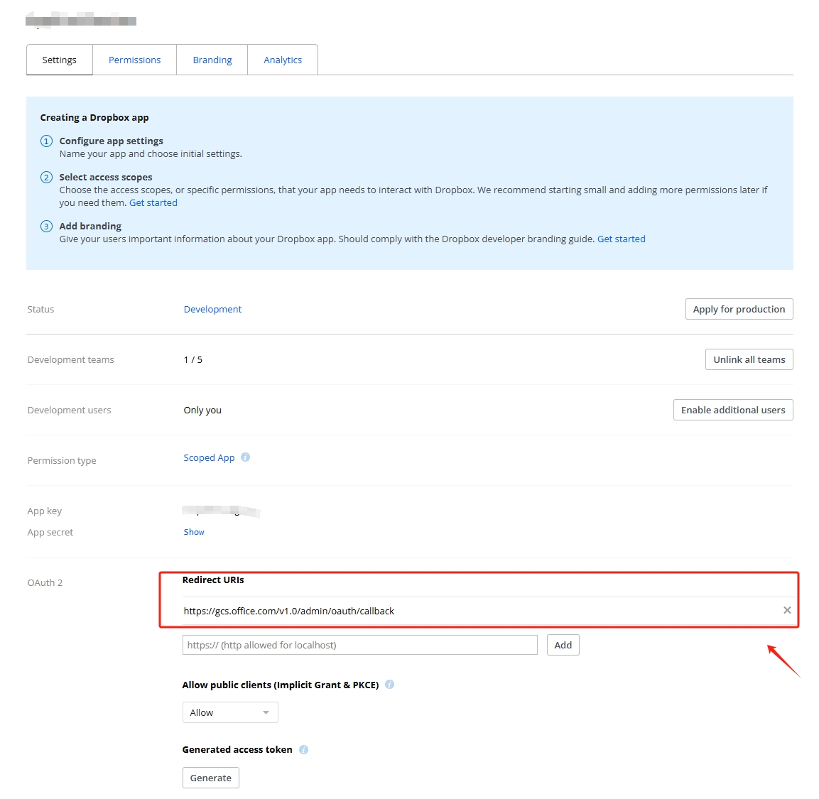 Screenshot of add direct URL.