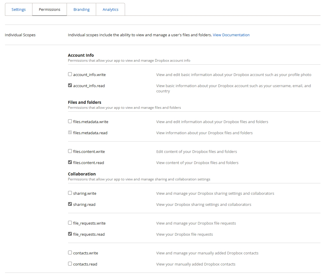 Screenshot of add permissions.