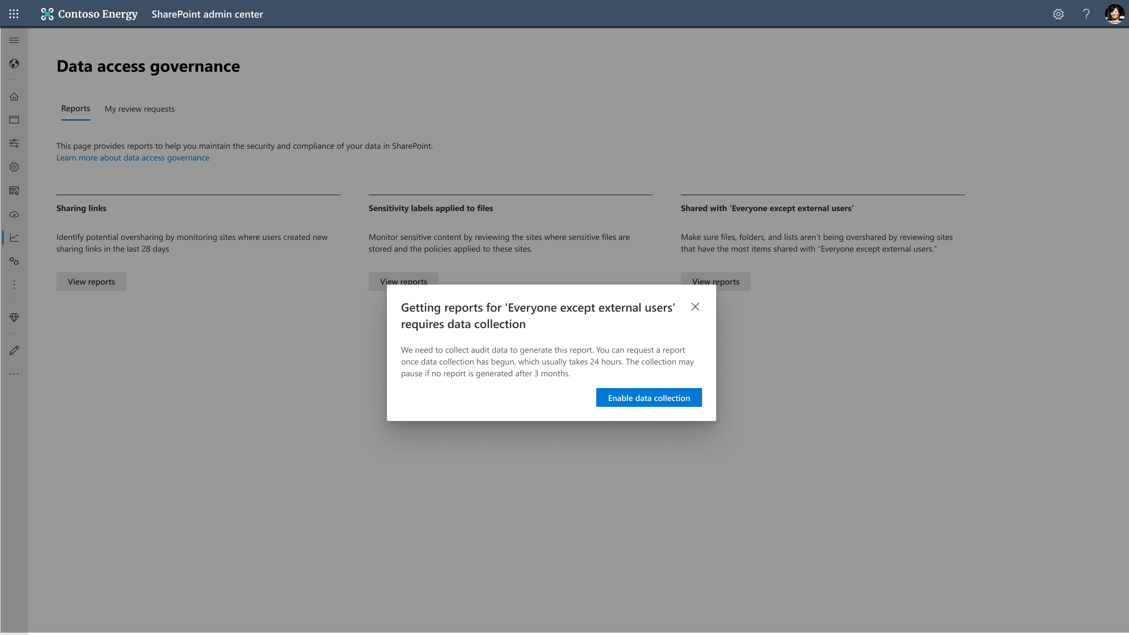 Screenshot showing how to enable data collection for EEEU activity reports.