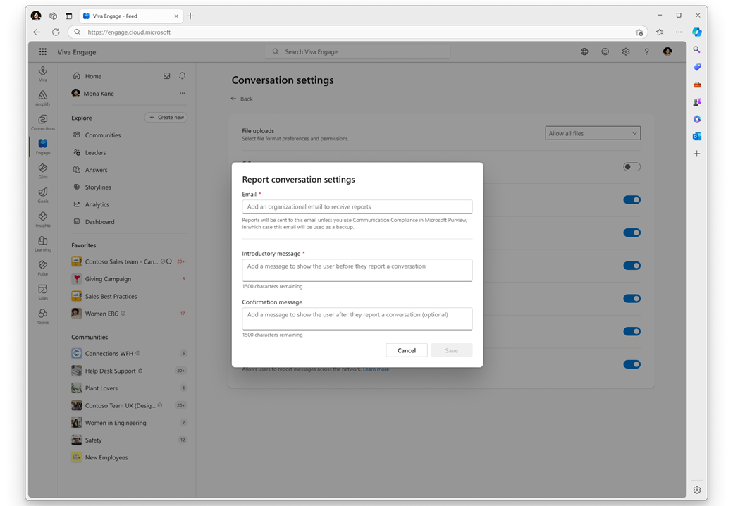 Screenshot shows the reporting admin panel.