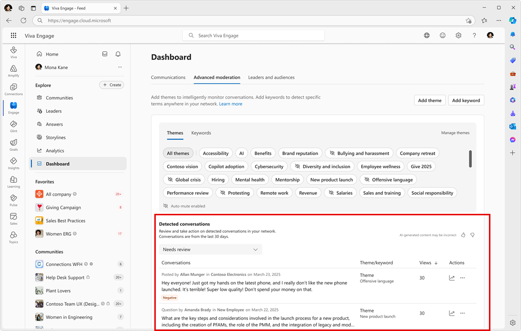 Detected conversations page.