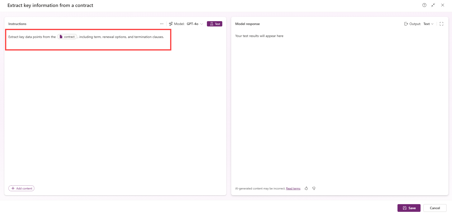 Screenshot of extracting information from a document.