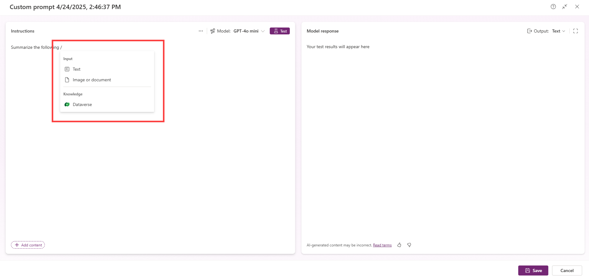 Screenshot of the 'Add input' option.
