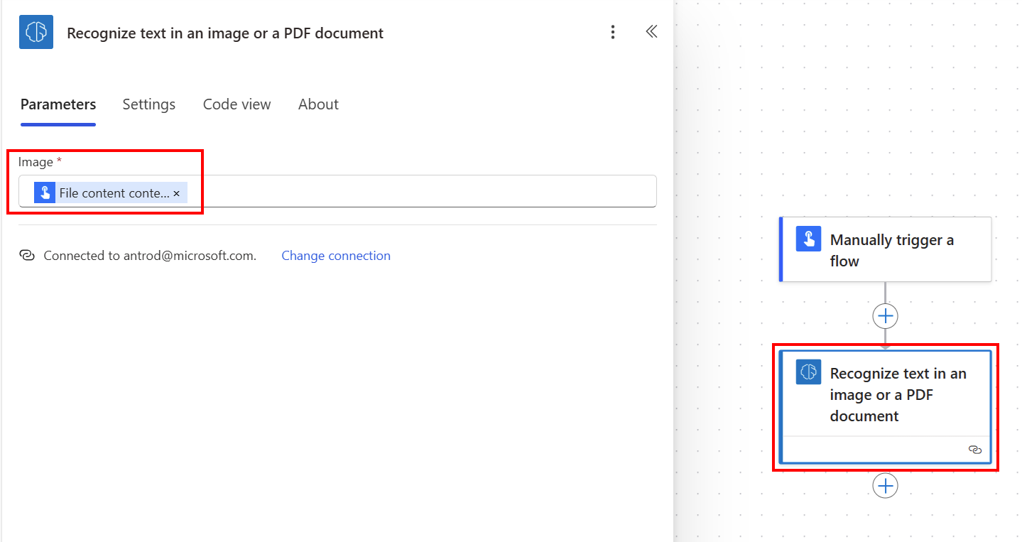 Screenshot of initializing a Power Automate cloud flow in the 'Parameters' tab.