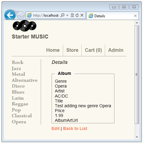 Image verifying new album entry was saved in the database