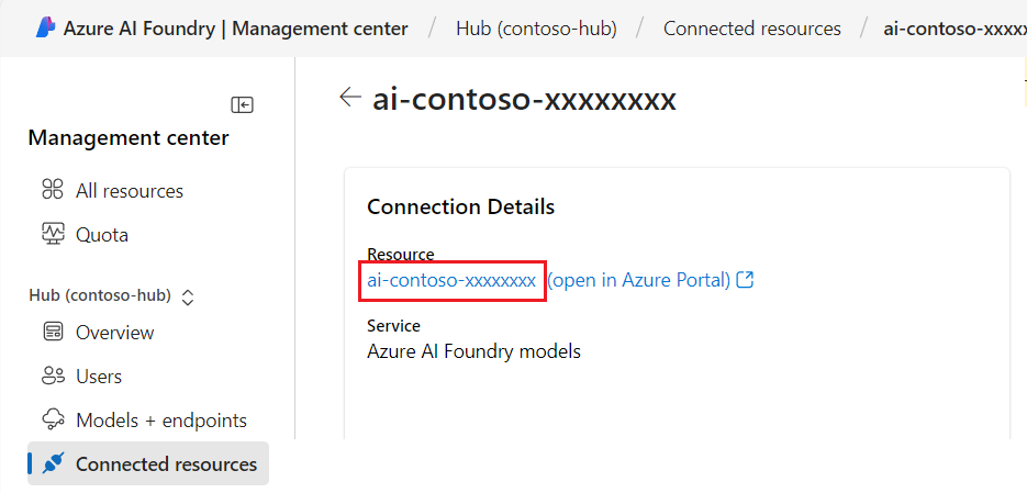 Screenshot of Foundry resource in management center.