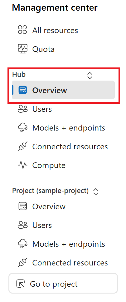 Screenshot of the hub details list in the Azure AI Foundry.