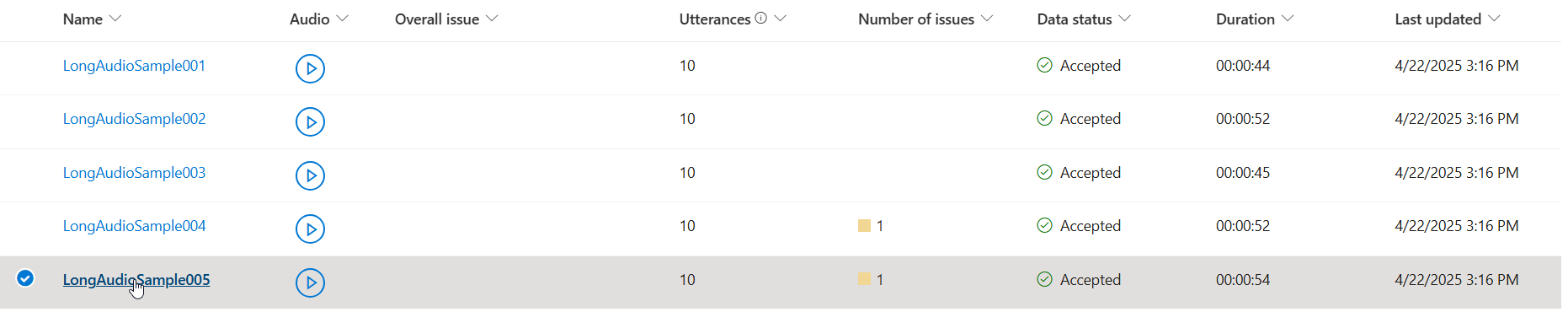 Screenshot of contextual utterances details page.
