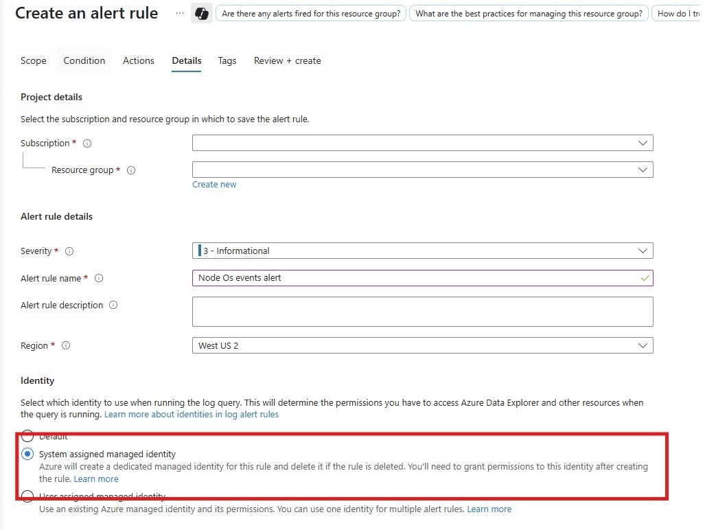 The screenshot of where to assign Managed System Identity.