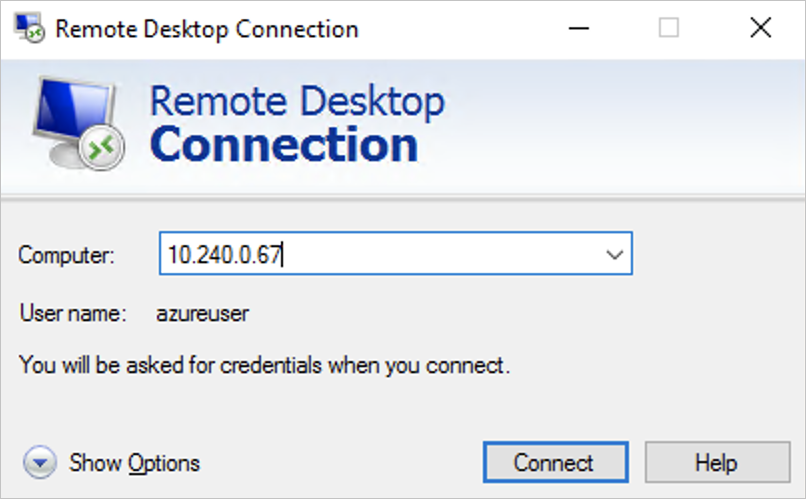 Image of connecting to the Windows Server node using an RDP client