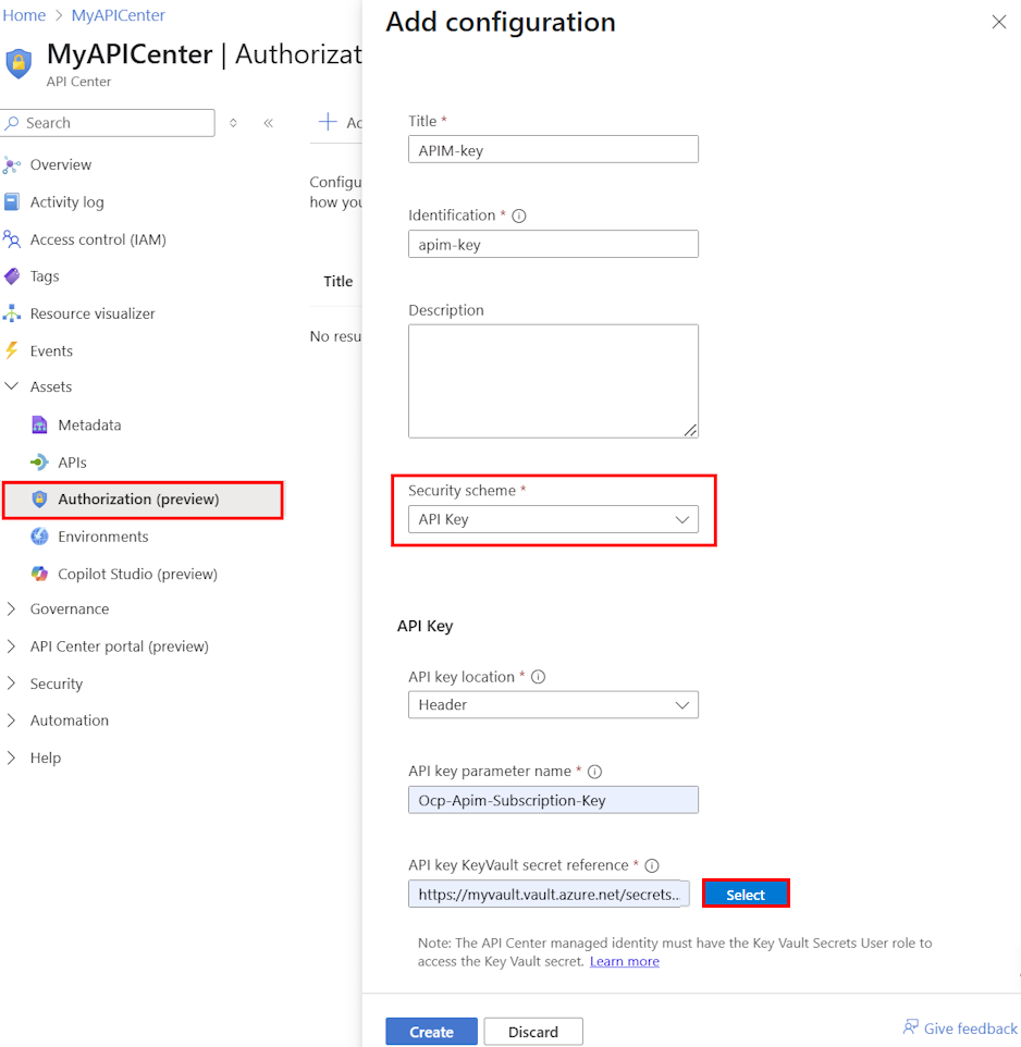 Screenshot of configuring an API key in the portal.