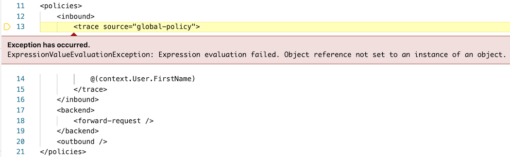 Screenshot of a policy exception in Visual Studio Code.