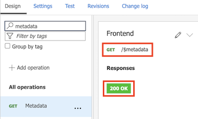 Screenshot that shows the GET metadata operation.