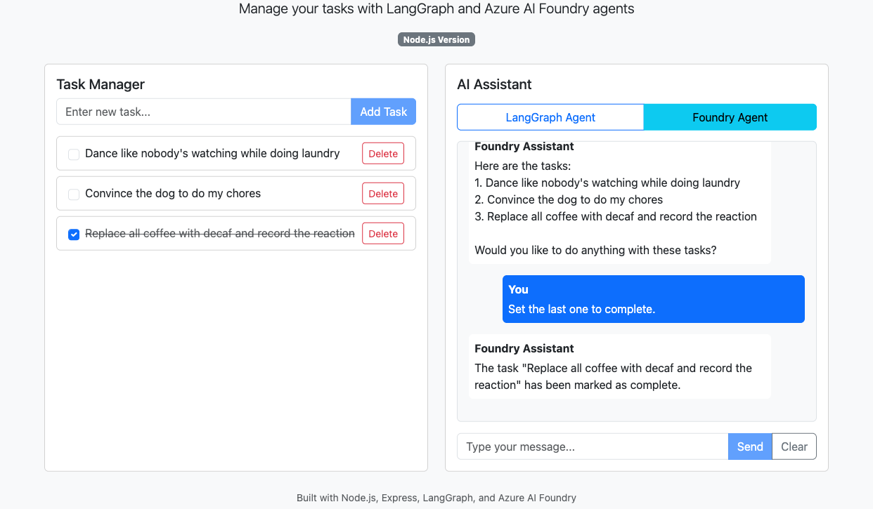 Screenshot of a chat completion session with an Azure AI Foundry agent.