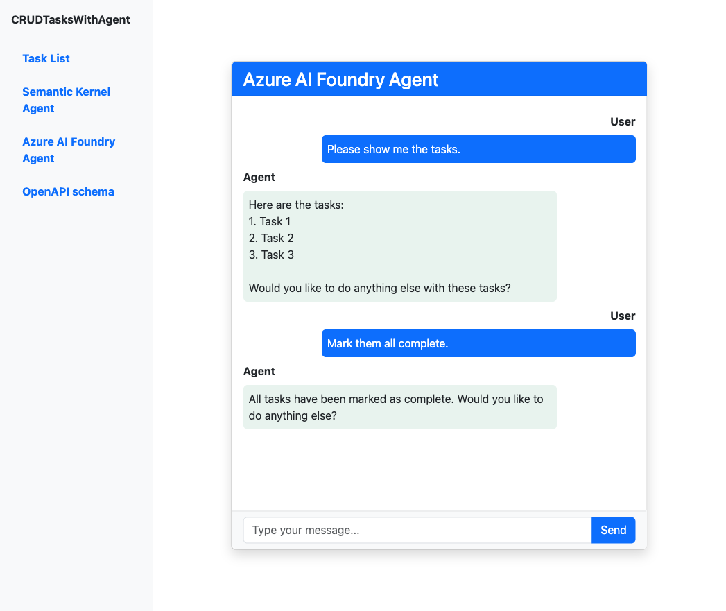 Screenshot of a chat completion session with an Azure AI Foundry agent.