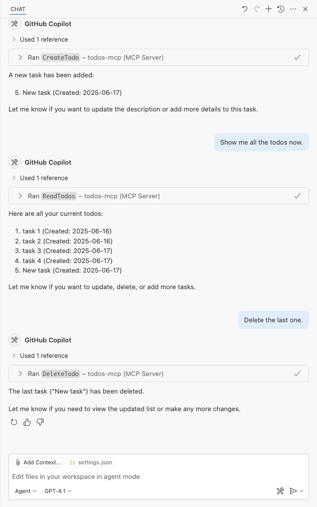 Screenshot showing GitHub Copilot calling Todos MCP server hosted in Azure App Service.