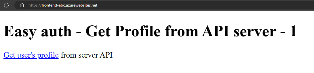 Screenshot of web browser showing front-end application after successfully completing authentication.