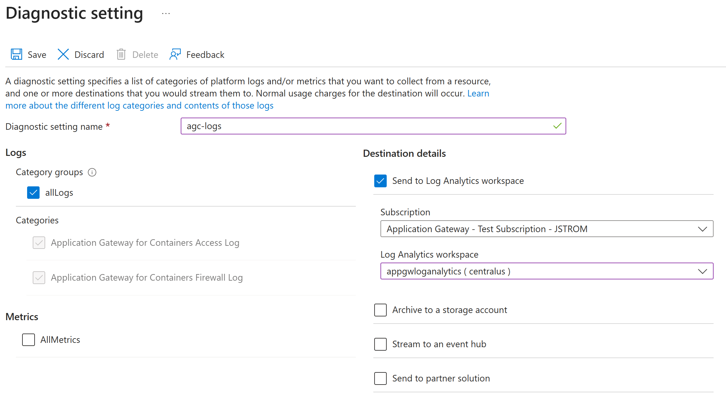 Configure diagnostic logs