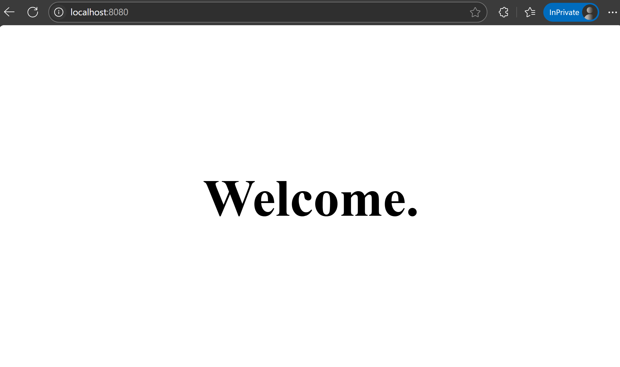 Screenshot of the app, showing the default greeting message.