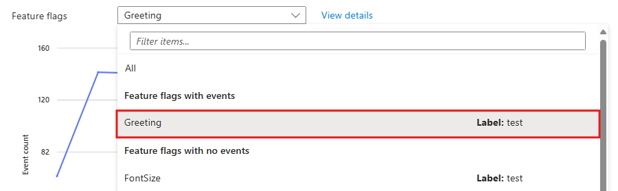 Screenshot of the Azure portal, selecting specific feature flag in application insights blade of App Configuration resource.