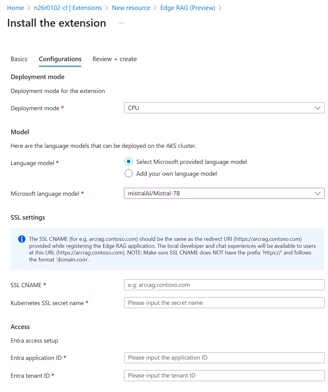 Screenshot of the configuration tab where you select the model type and other configurations.