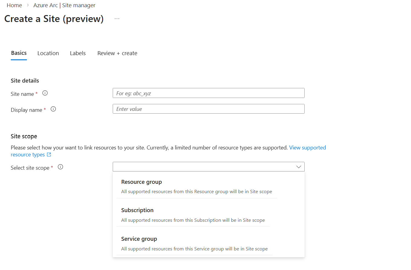 Screenshot that shows how to create a site.