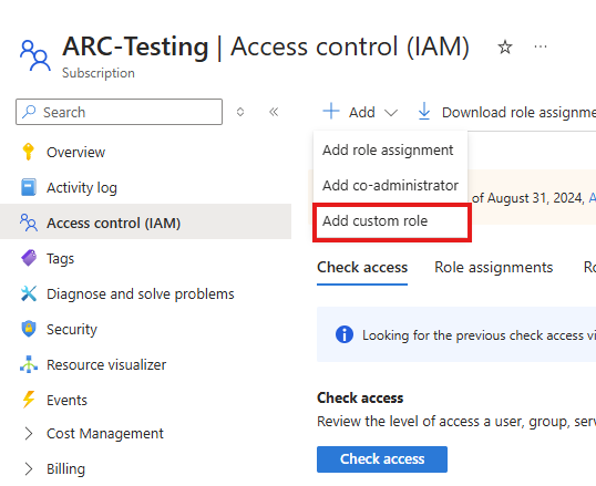 Screenshot of Add custom roles screen.