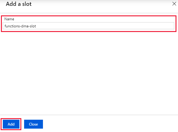 Screenshot shows naming the Azure Functions deployment slot.