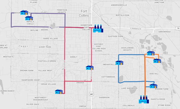 A screenshot showing the multi-itinerary route on a map.