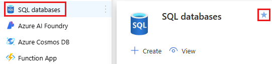 Screenshot showing how to remove a service from Favorites in the Azure portal.