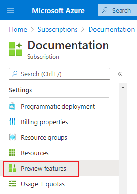 Screenshot of the Azure features menu.