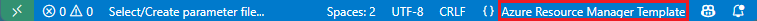 Screenshot showing Azure Resource Manager as the Visual Studio Code language mode.