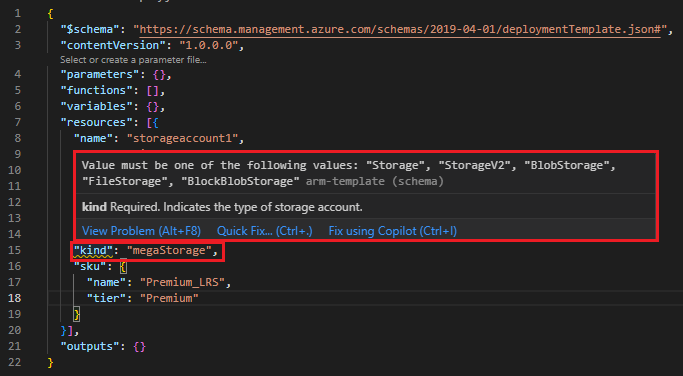 Screenshot showing an invalid storage configuration.