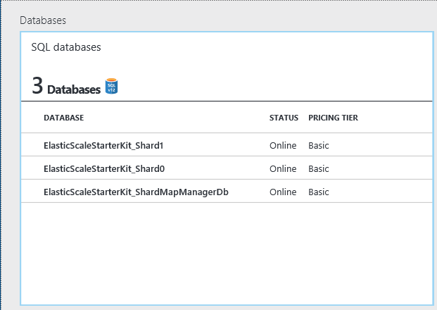 Screenshot of the Visual Studio confirmation creating three databases.