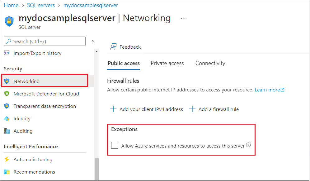 Screenshot of manage server firewall settings page.
