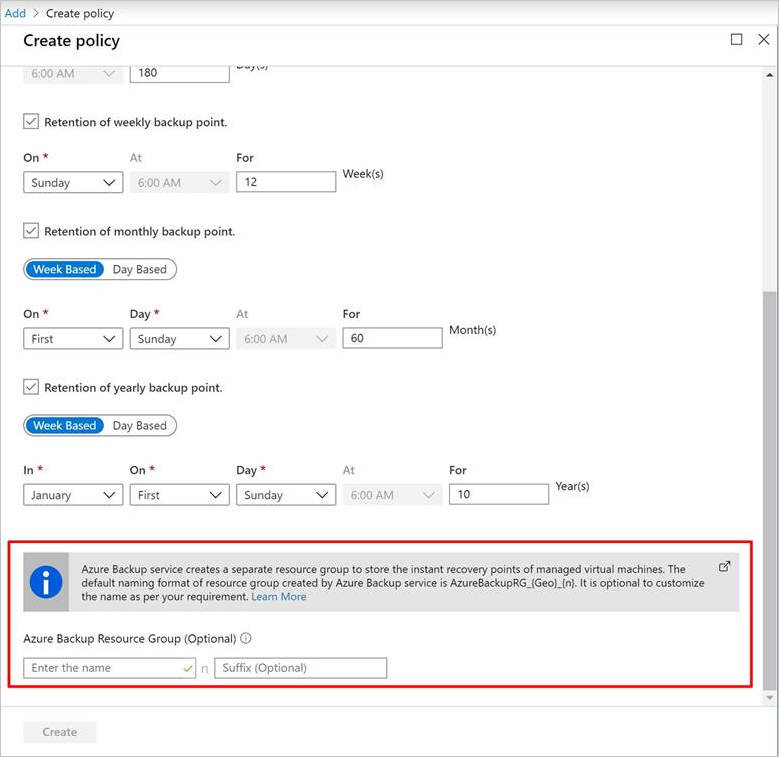 Screenshot shows the selection of name when creating a policy.