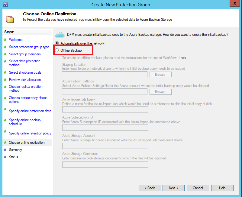 Screenshot shows the DPM and Azure Backup Server import page.