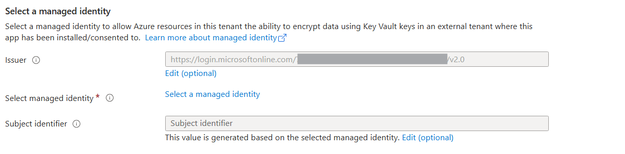 Select a Managed Identity Section