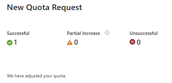 Screenshot of successful quota request.