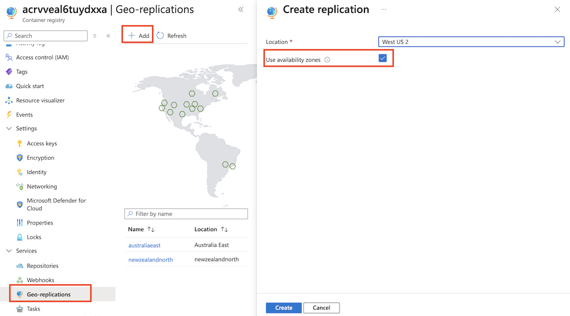 Enable zone-redundant replication in Azure portal